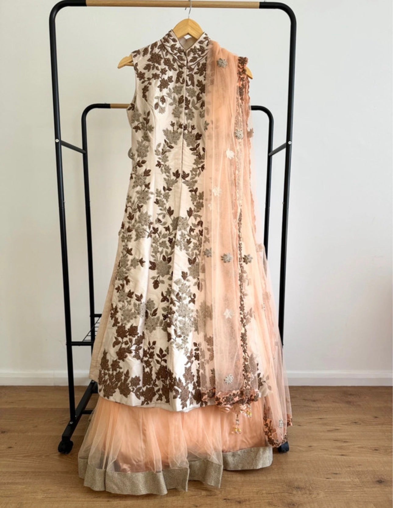 Mongas White & Peach Lehenga