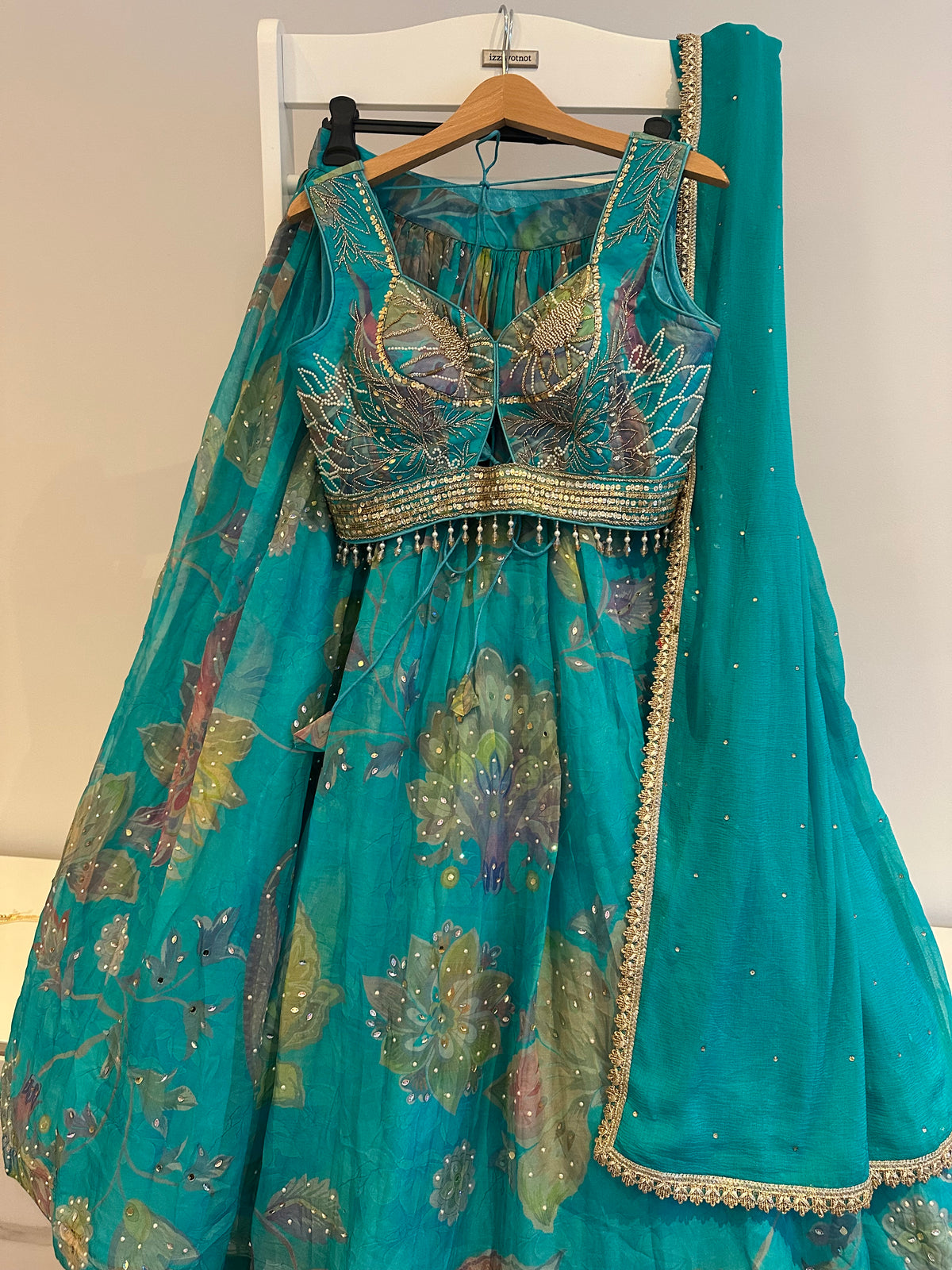 Brand new unworn chiffon turquoise and green lehenga