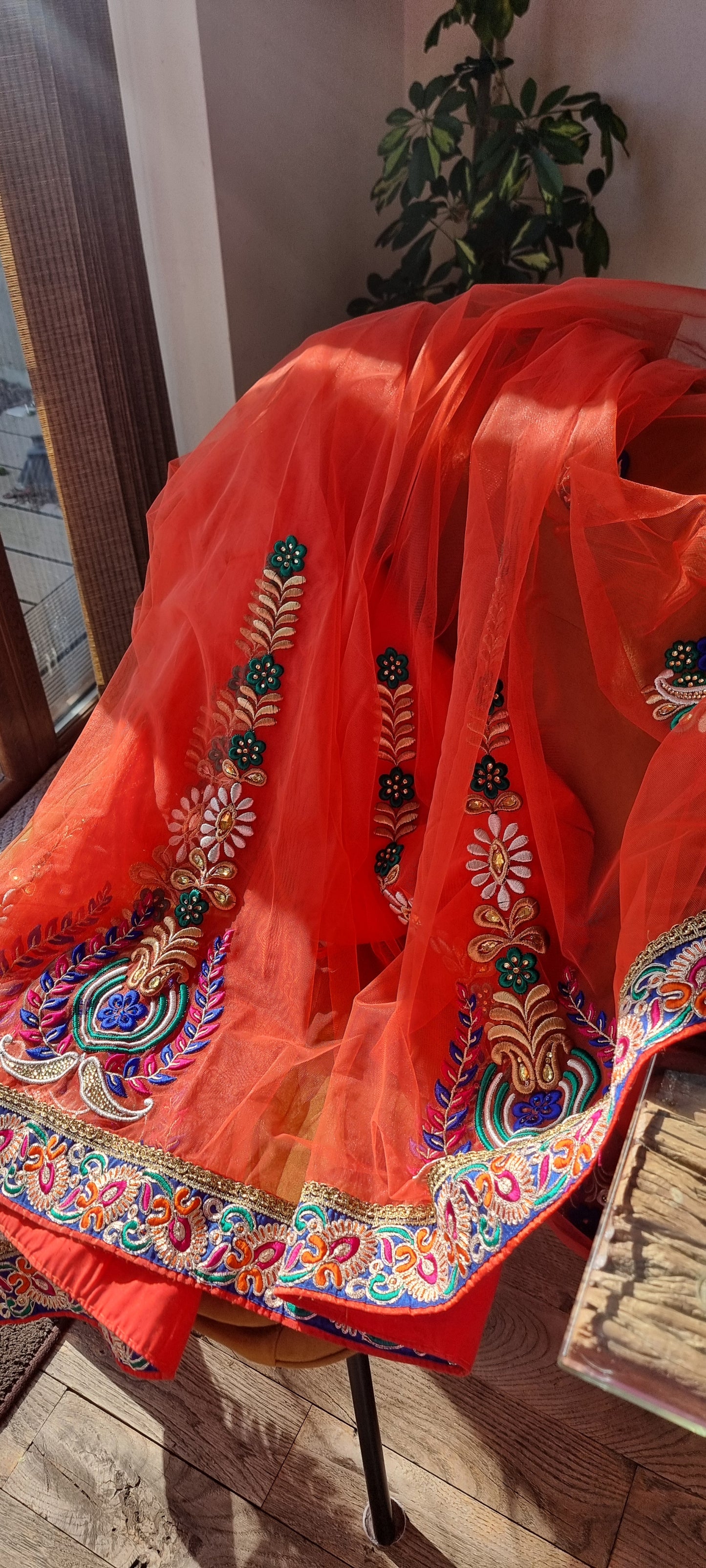 Orange net Saree