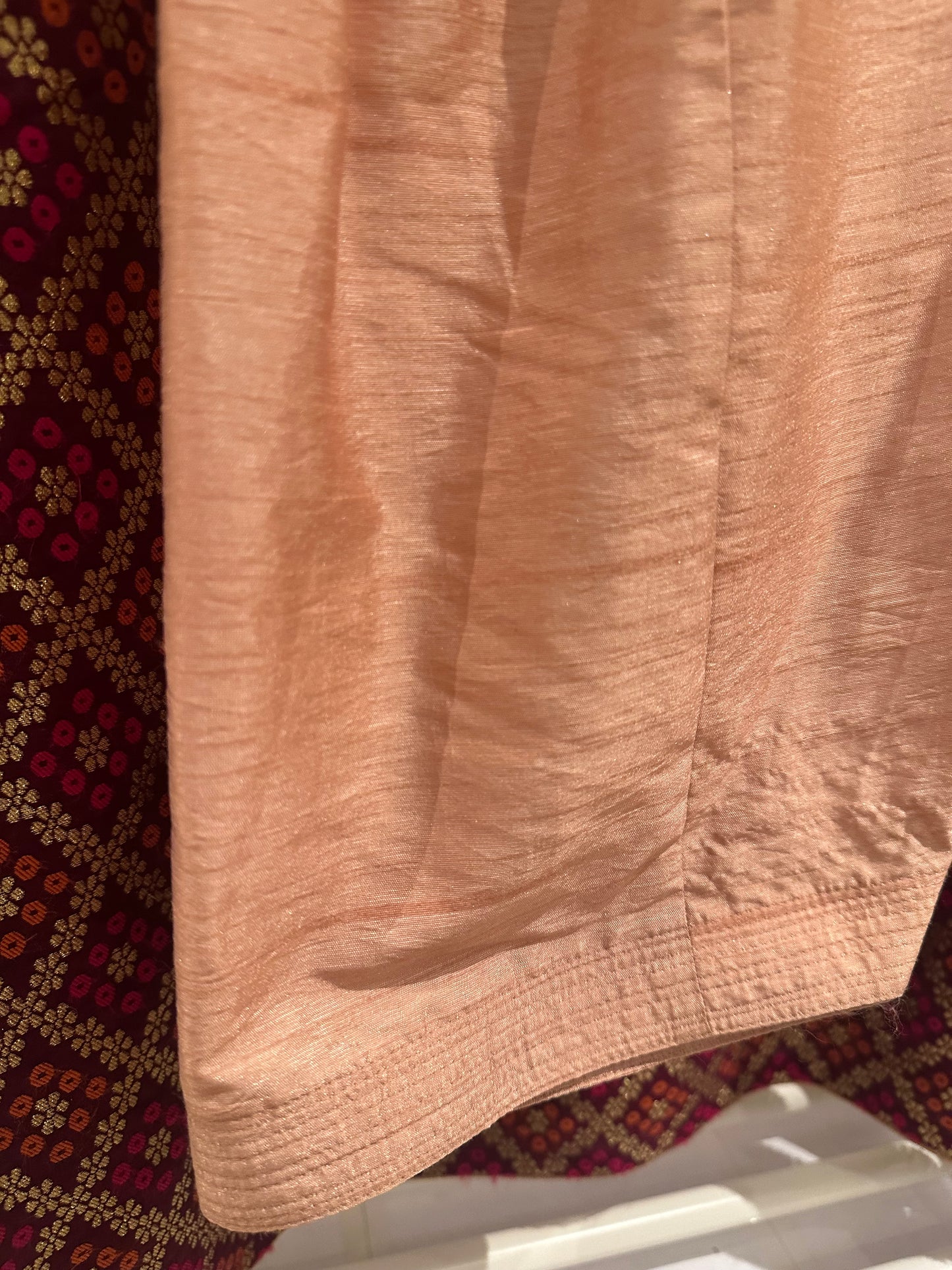 Preloved Indian burgundy and peach silk contrast suit for jaggo party