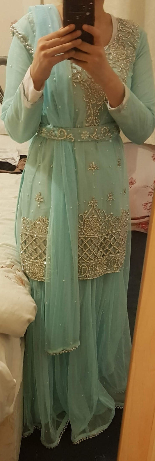 Preloved 3 piece light blue lehenga with silver beading - worn once.