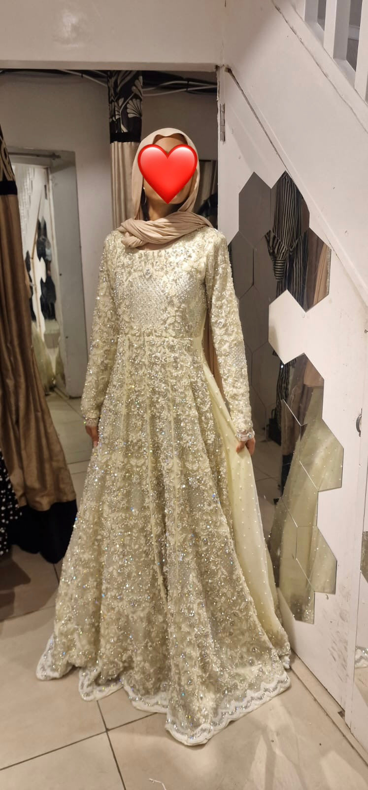 Heavily Embroidered Pale Yellow Wedding Dress