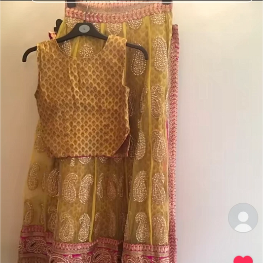 Preloved girls Lehenga Green/Pink Size 6/8