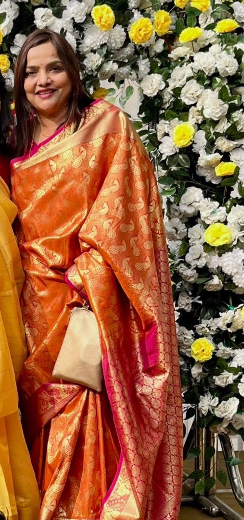 Preloved Indian Orange and Gold Silk Saree