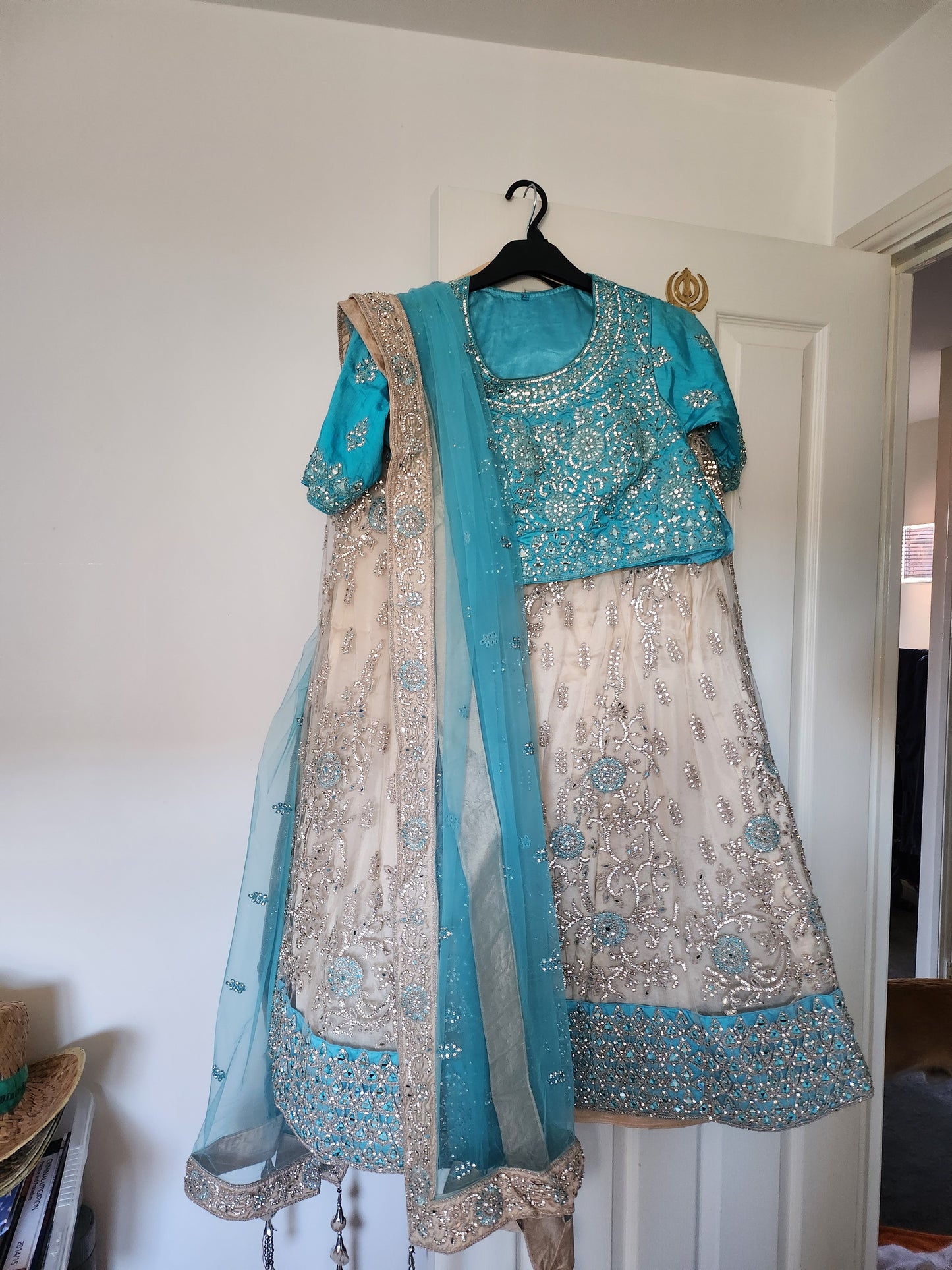 Stunning sky blue and cream lengha