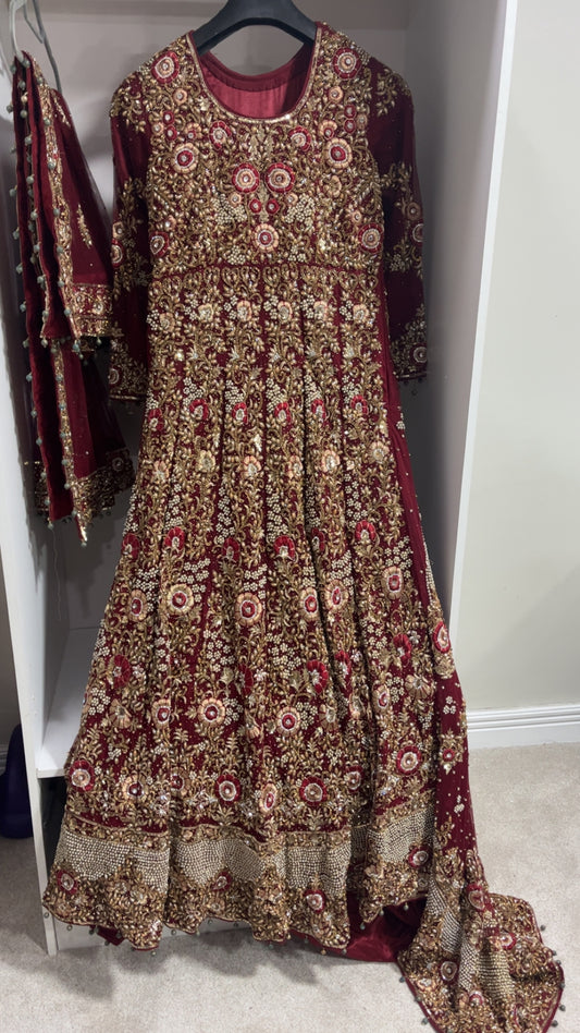 Preloved Red Indian Wedding dress with trail.