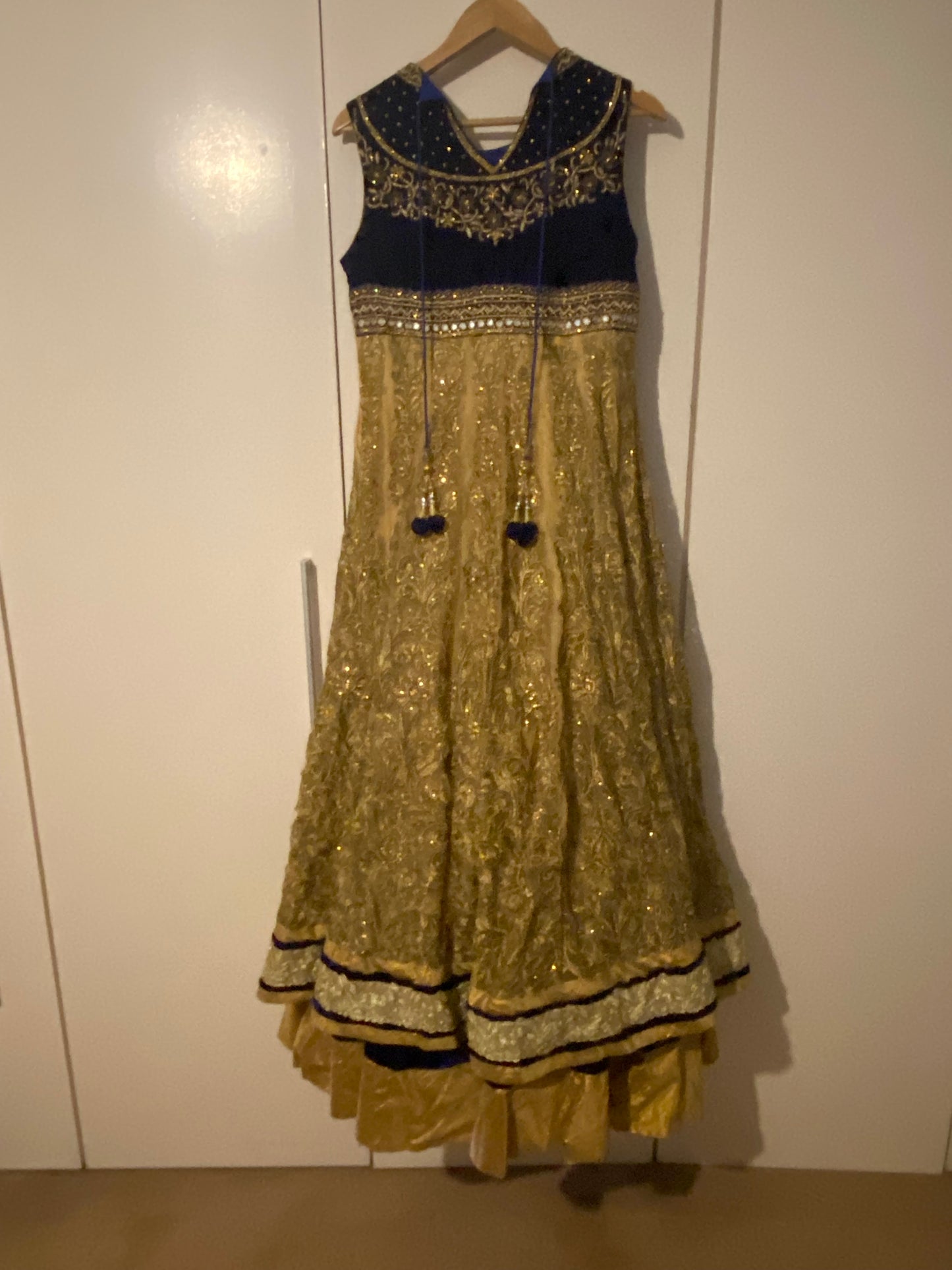 Navy Blue and gold Frock with Duppatta