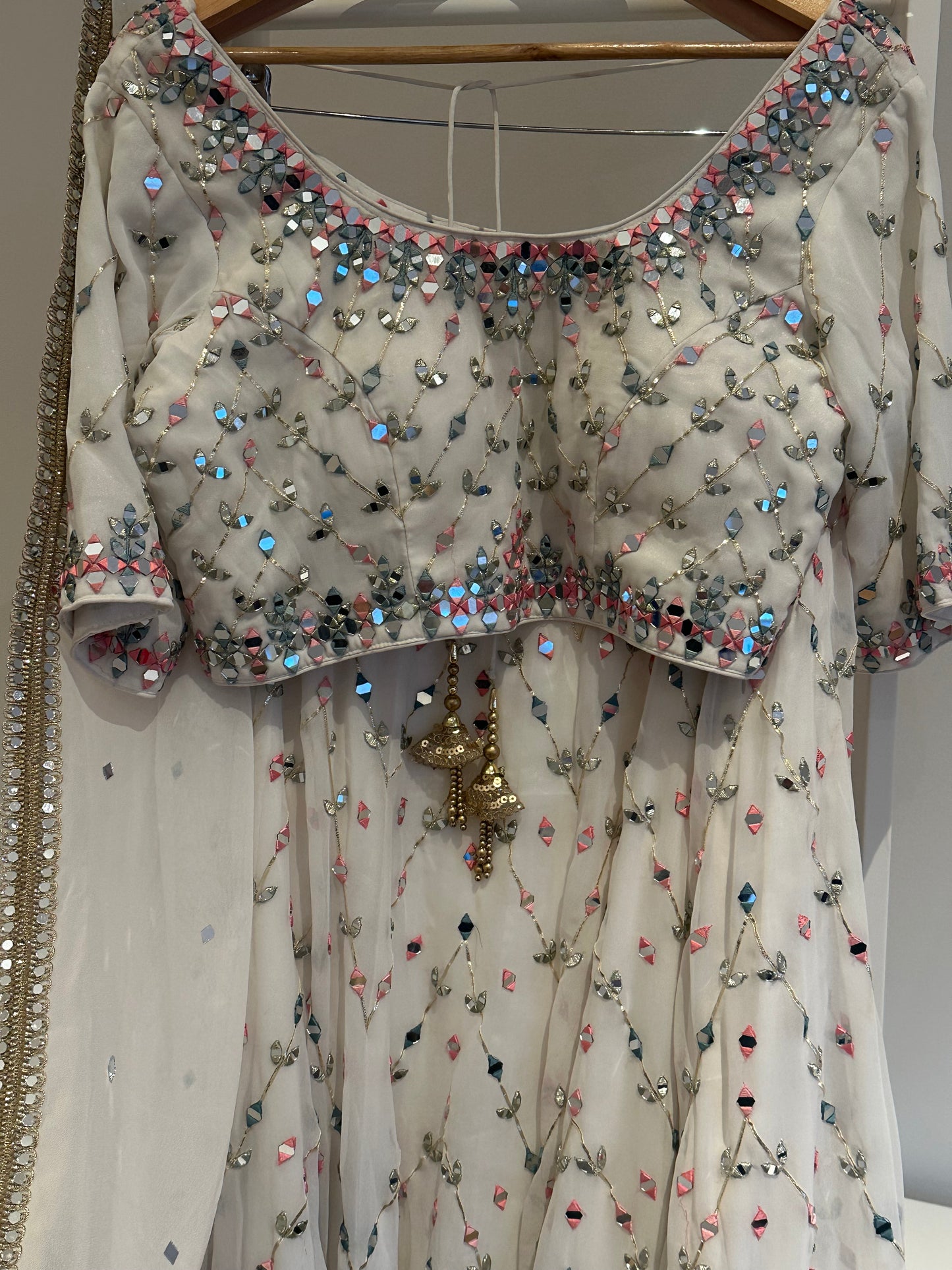 Brand new unworn white mirrorwork lehenga