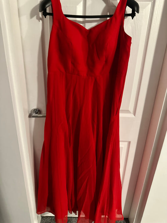 Red anarkali dress with gold cape - Large