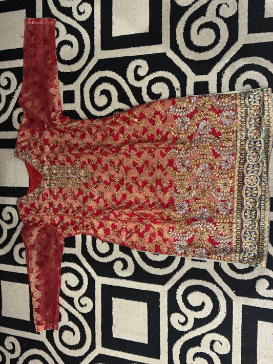 Elegant Red & Teal Embroidered Desi Suit Set