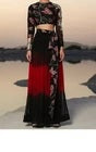 Black & Red Shaded Chiffon Skirt Set - NEW