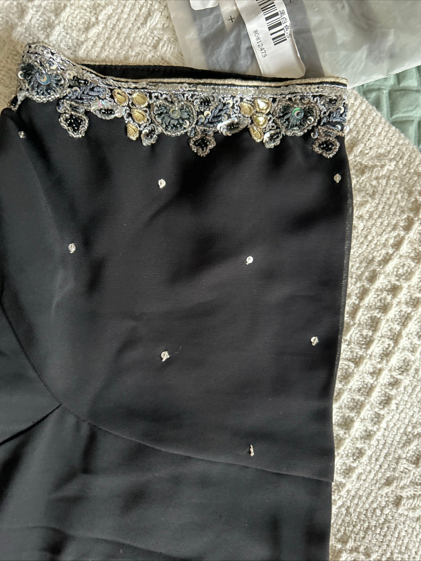 Black silver sequin sari