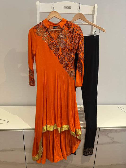 Preloved orange high low anarkali set