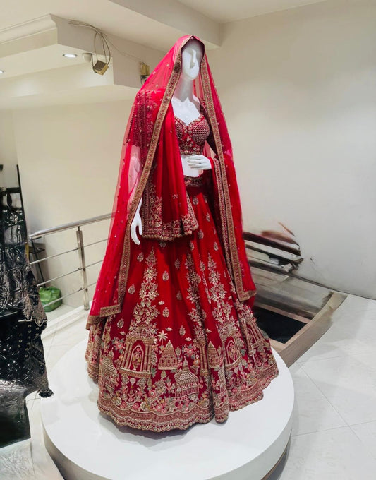 Frontiers Raas Red Bridal Lehenga UK Size S/M