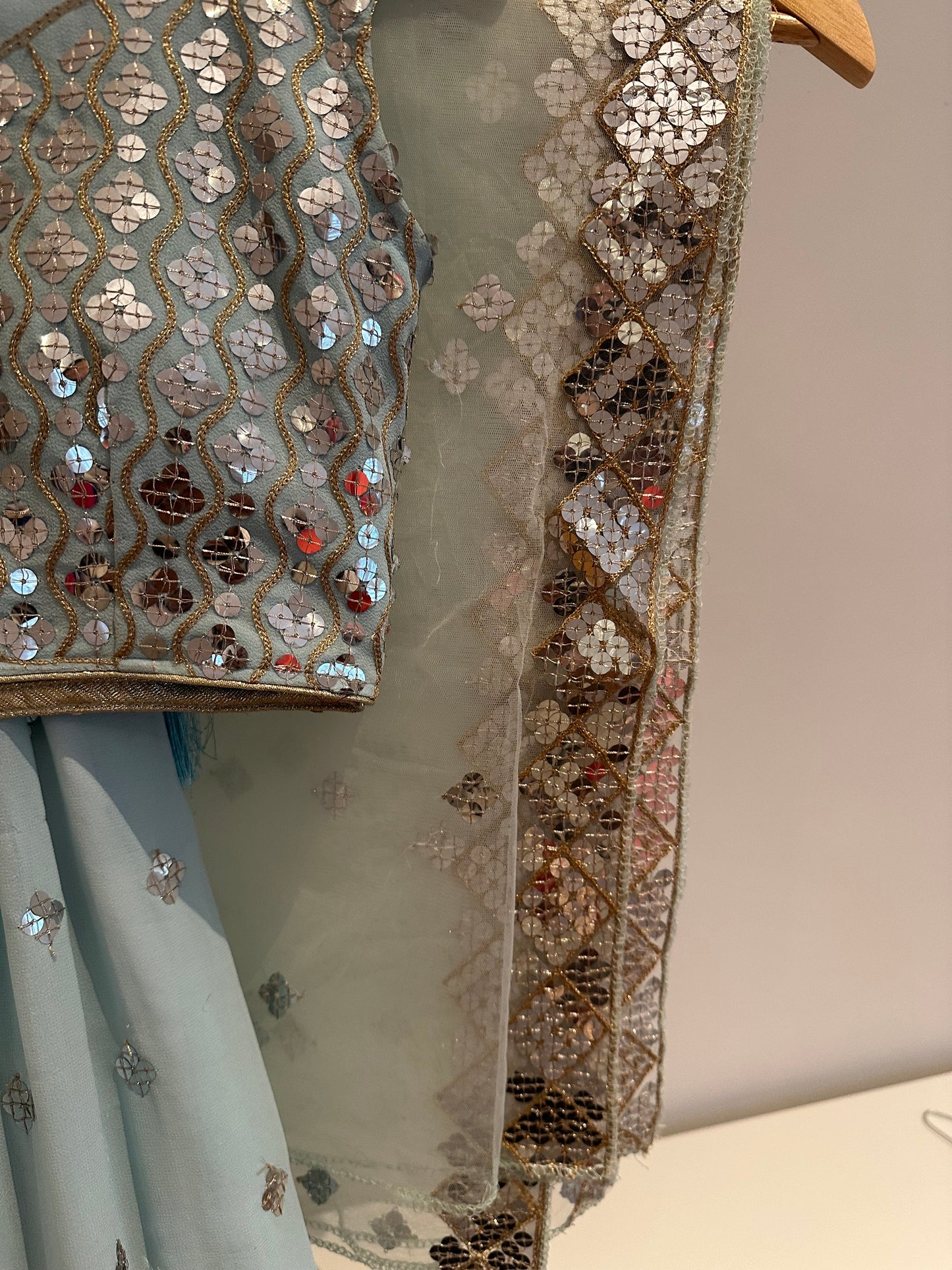 Preloved Baby blue mirror work lehenga