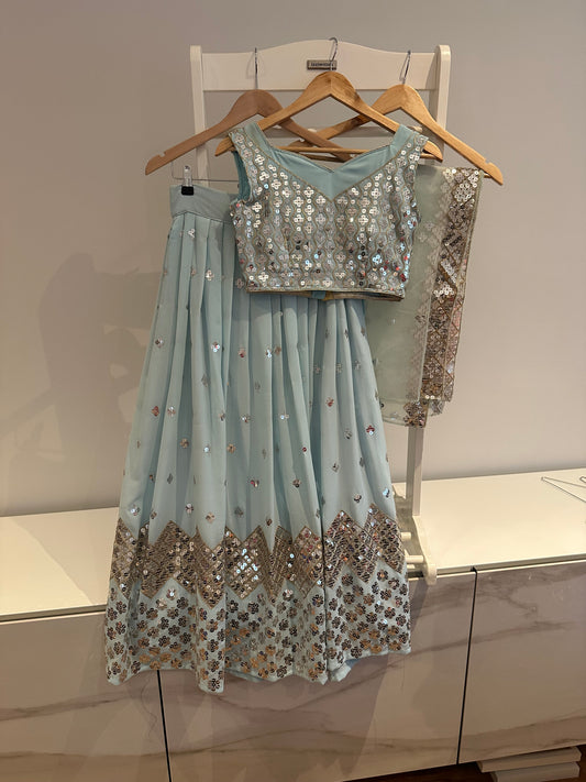 Preloved Baby blue mirror work lehenga