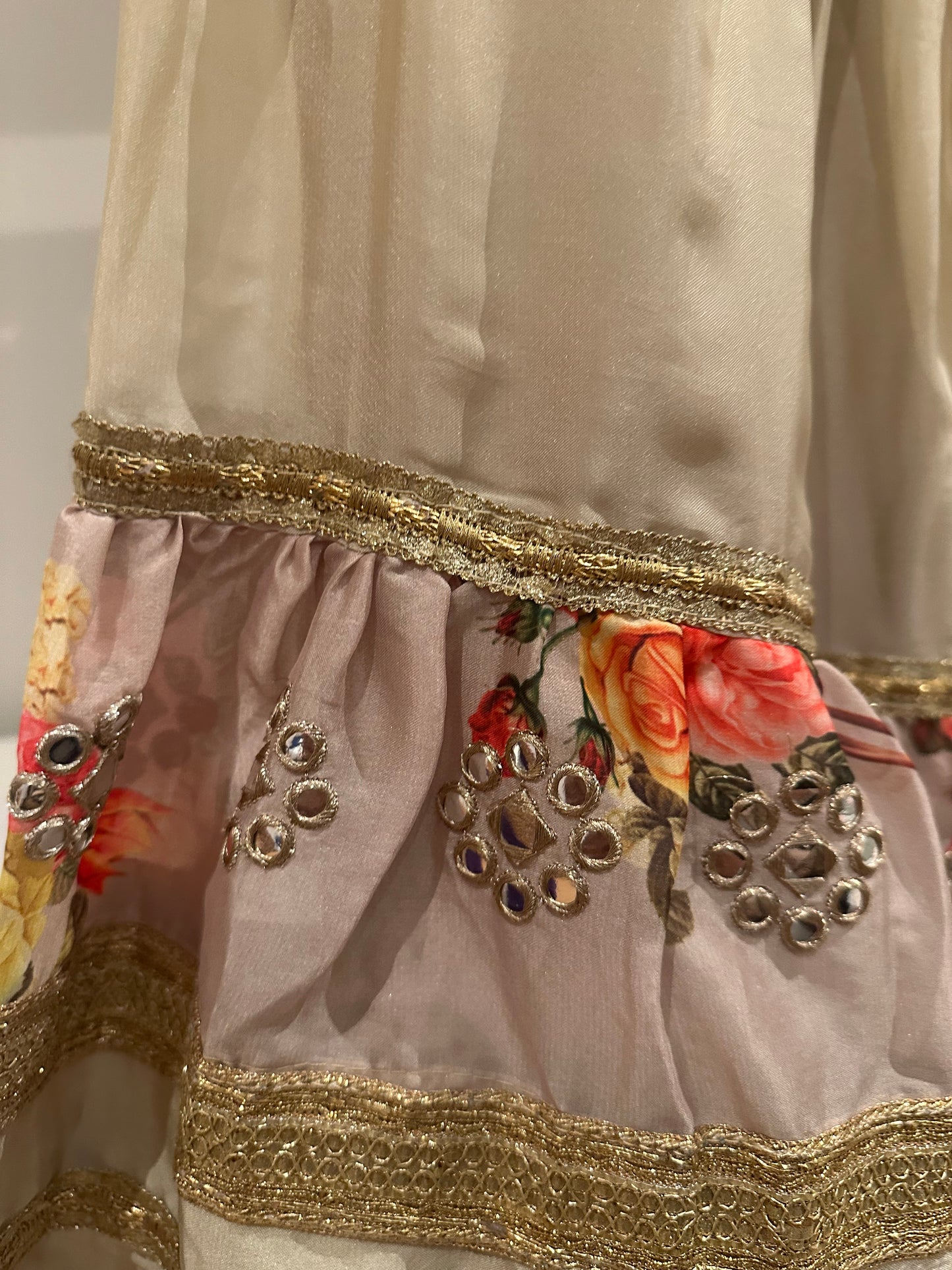 Indian Cappuccino Silk Gharara Suit.
