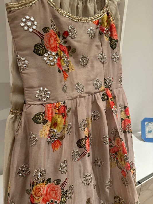 Indian Cappuccino Silk Gharara Suit.
