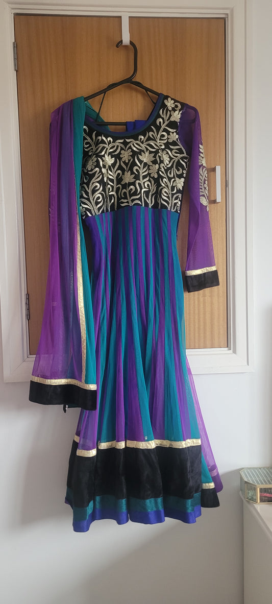 Purple and green casual dress