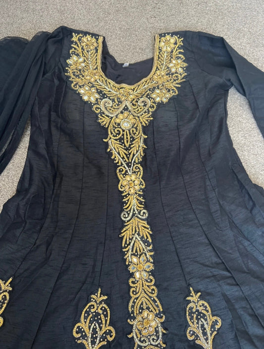 Black with gold long dress set