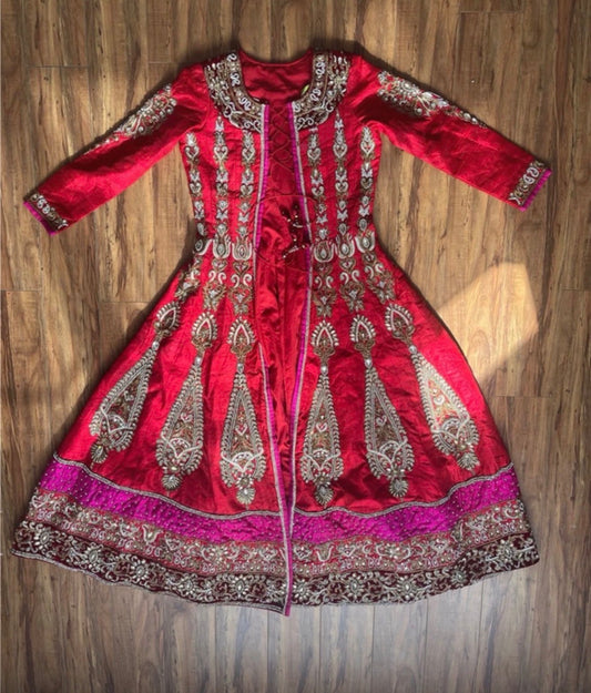 Red & Pink Bridal Wedding Dress with Gold Work