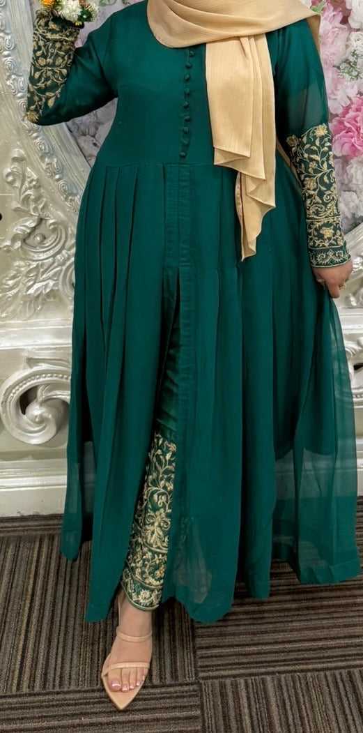3 piece green Anarkali dress