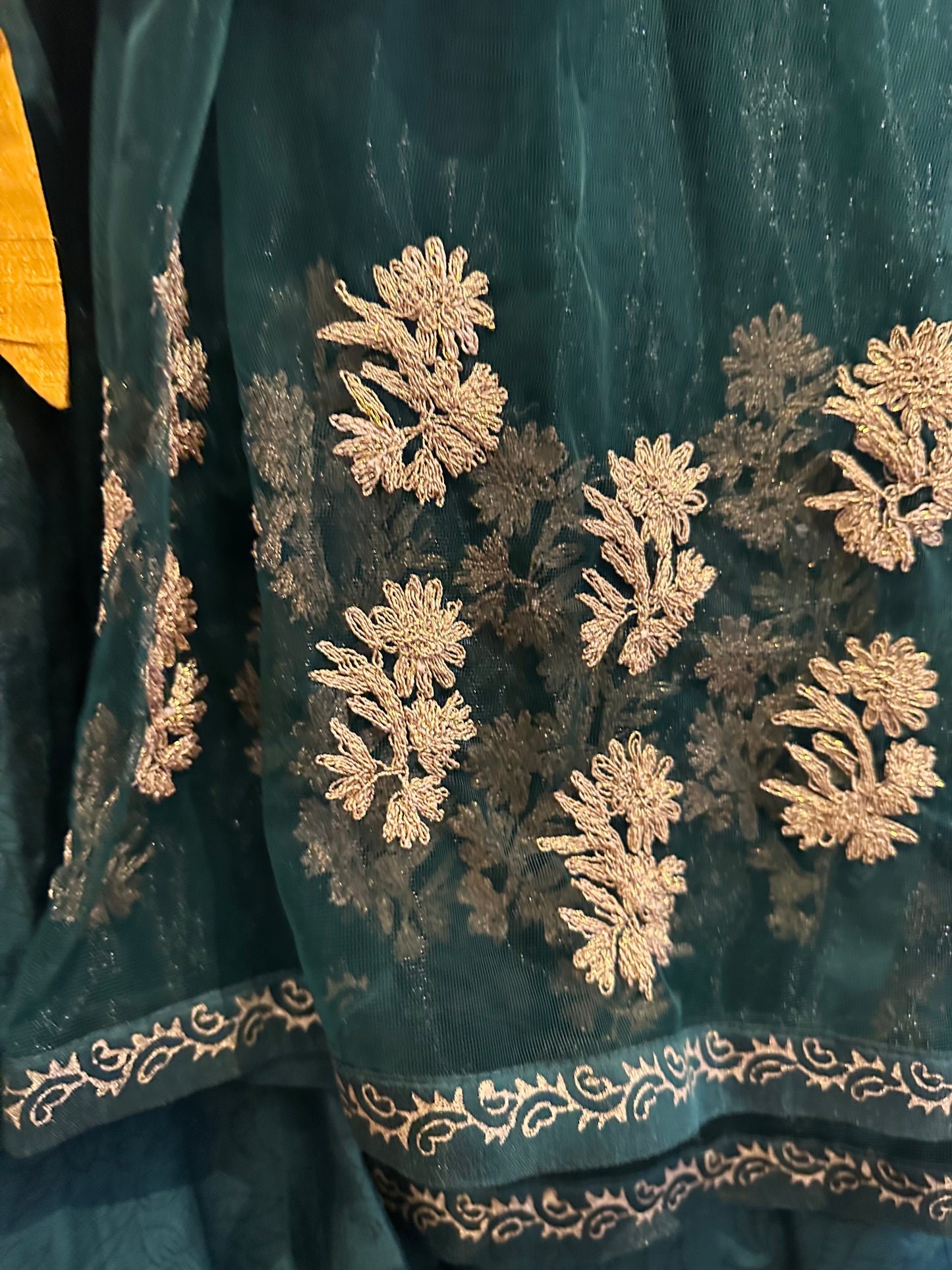 Preloved dark green and yellow antique gold lehenga