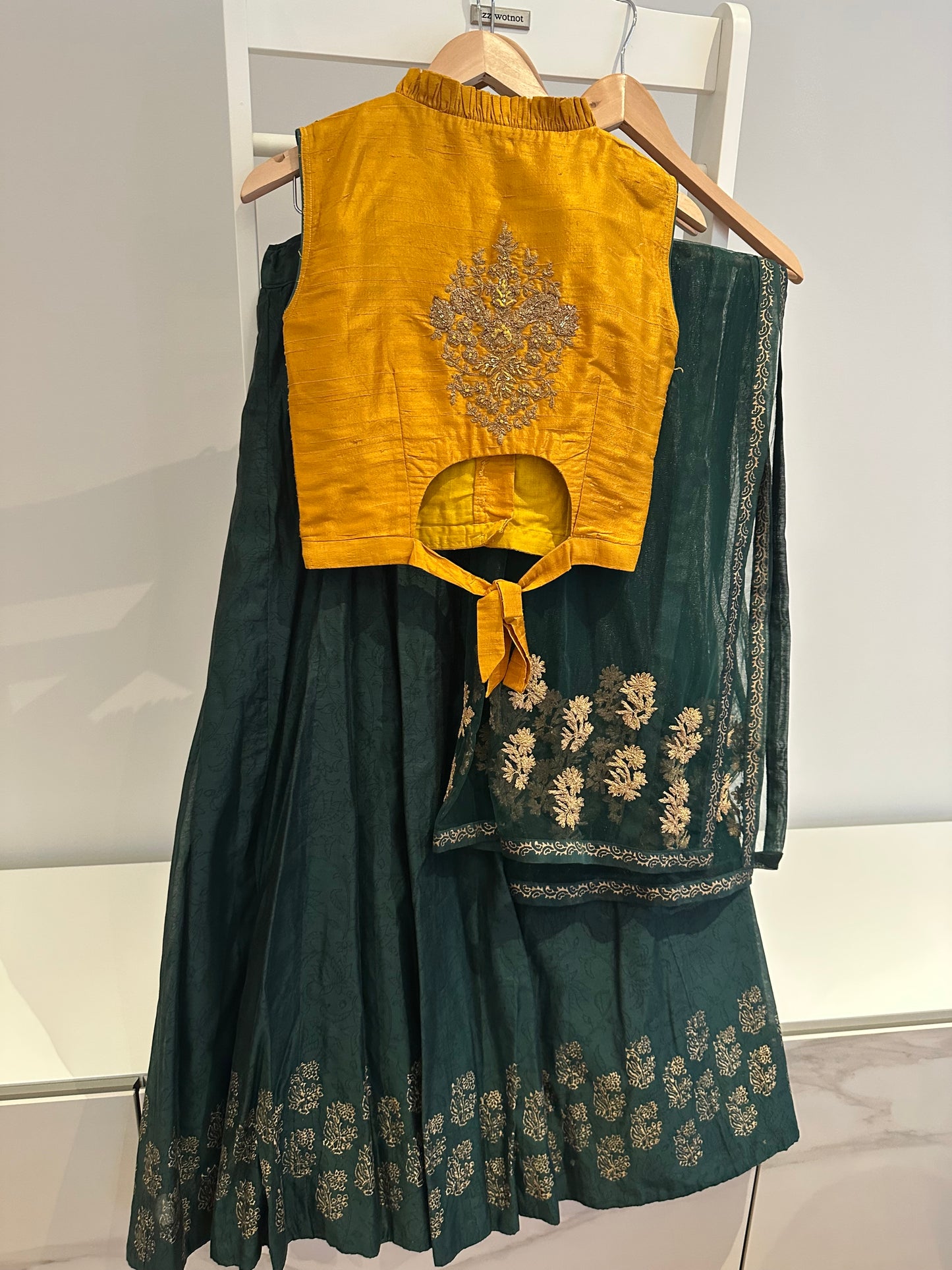 Preloved dark green and yellow antique gold lehenga