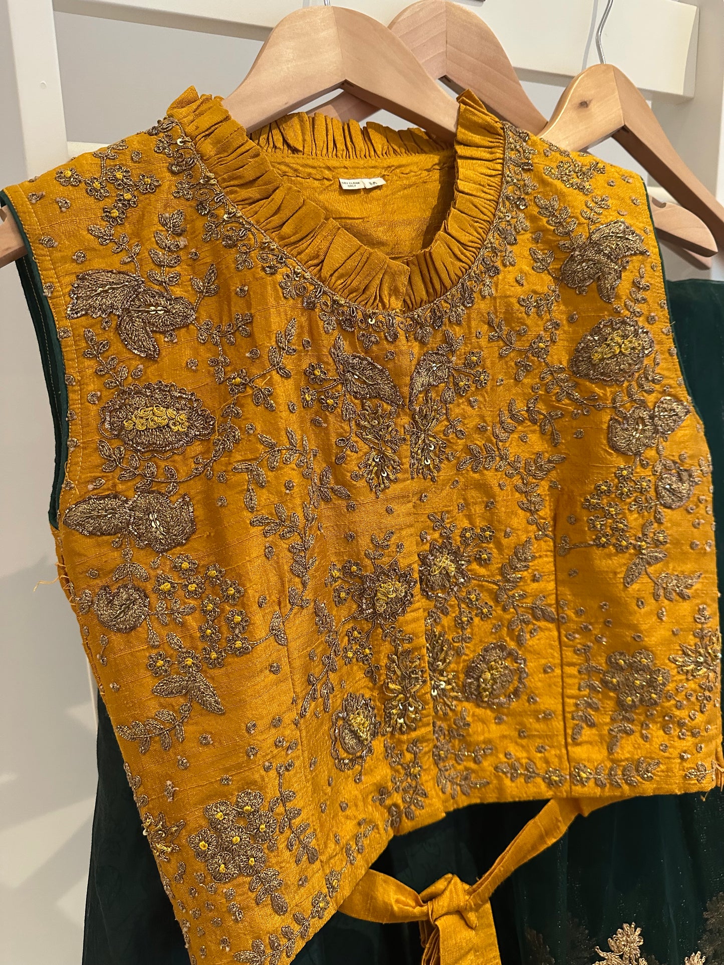 Preloved dark green and yellow antique gold lehenga