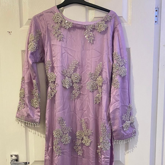 Preloved lilac suit with pearl beading - Excellent condition