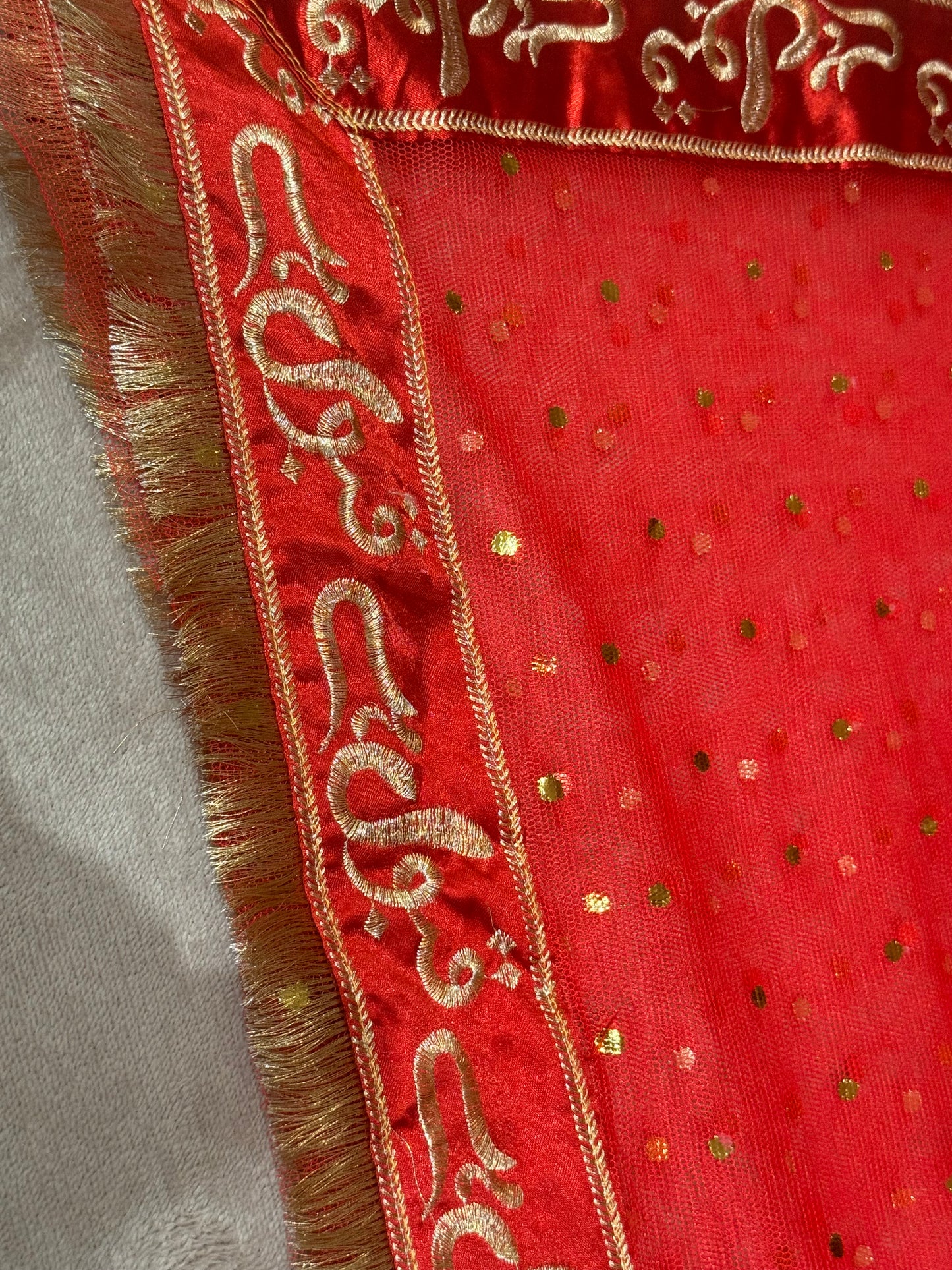Red & Gold Embellished Dupatta – Traditional Punjabi/Indian Full Head Scarf