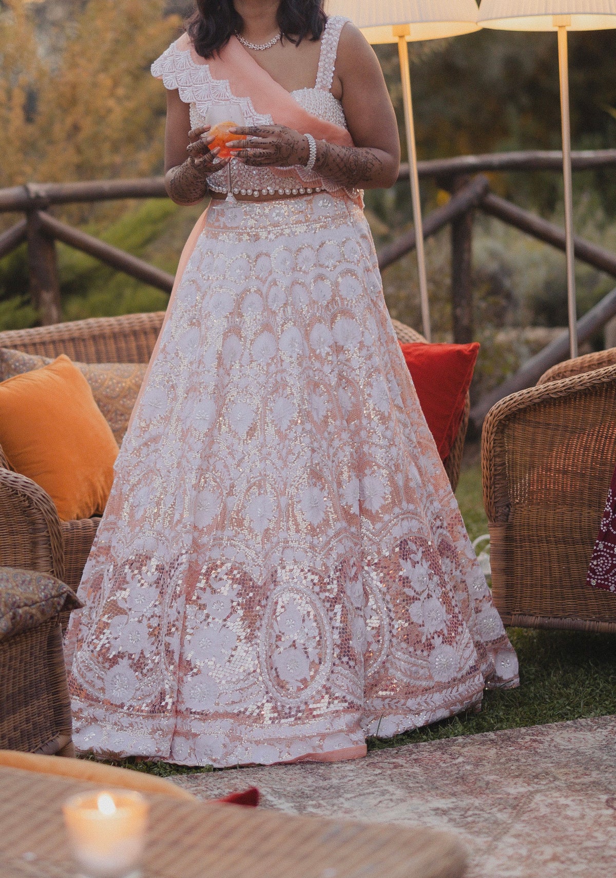 Manish Malhotra pearl embellished peach lehenga