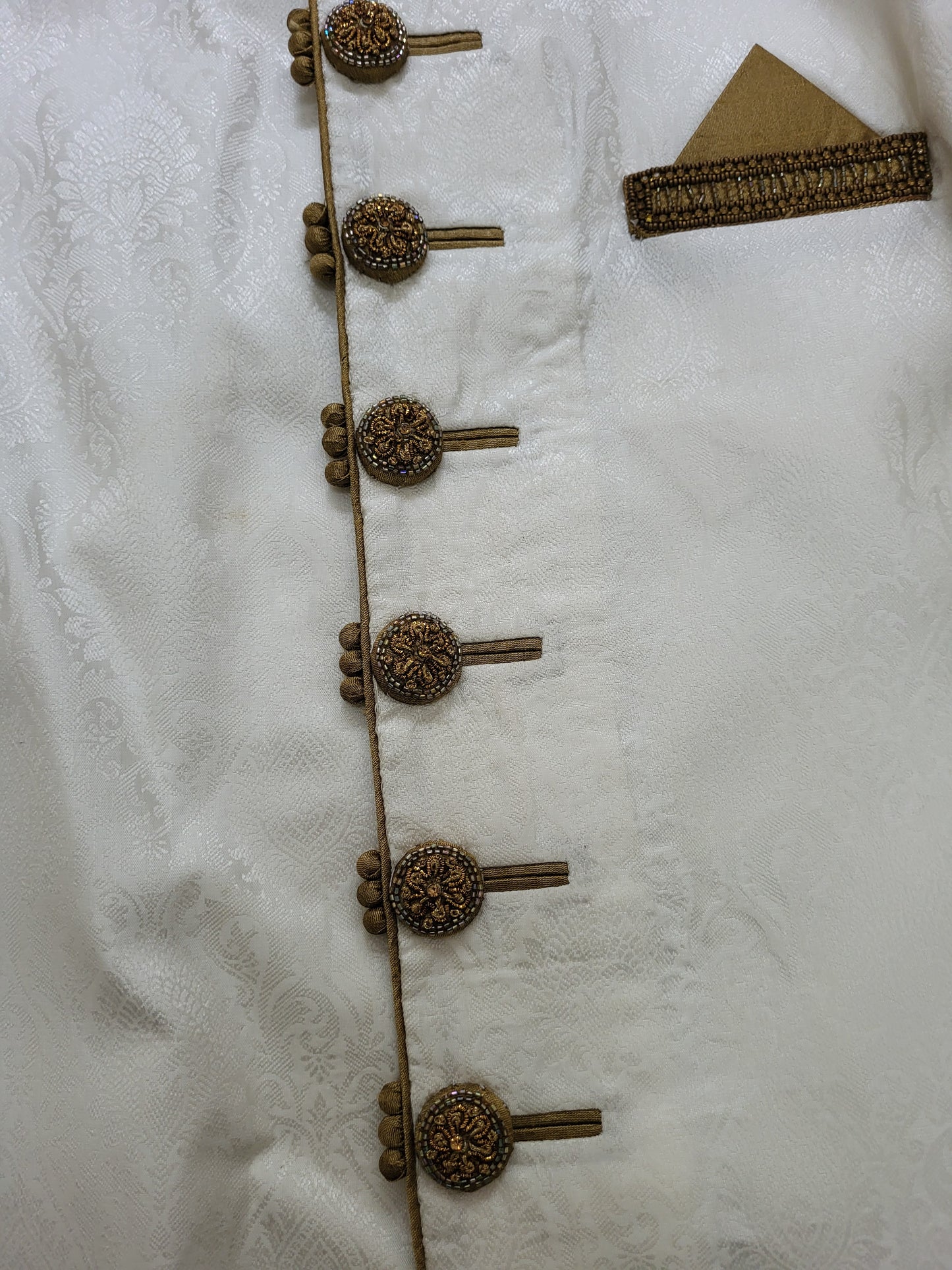 Mens White and Gold Jacquard Embellished Sherwani Cutom Made