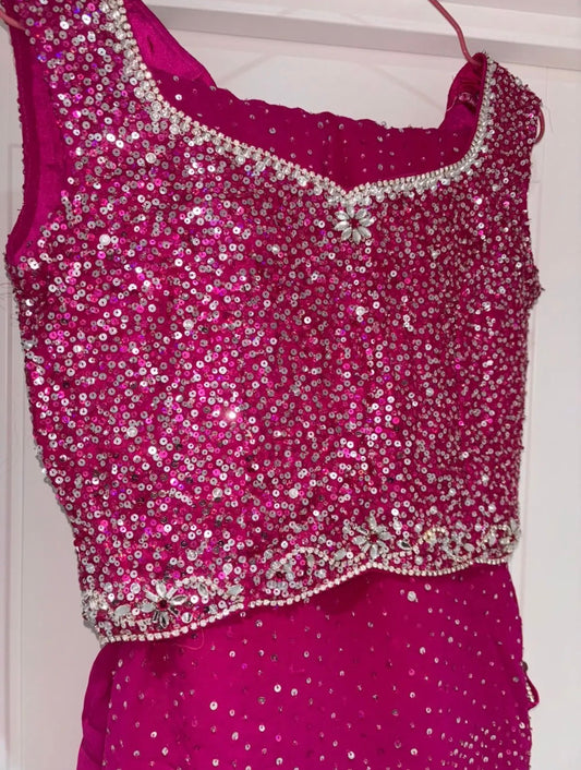 Preloved hot pink and sequence sari