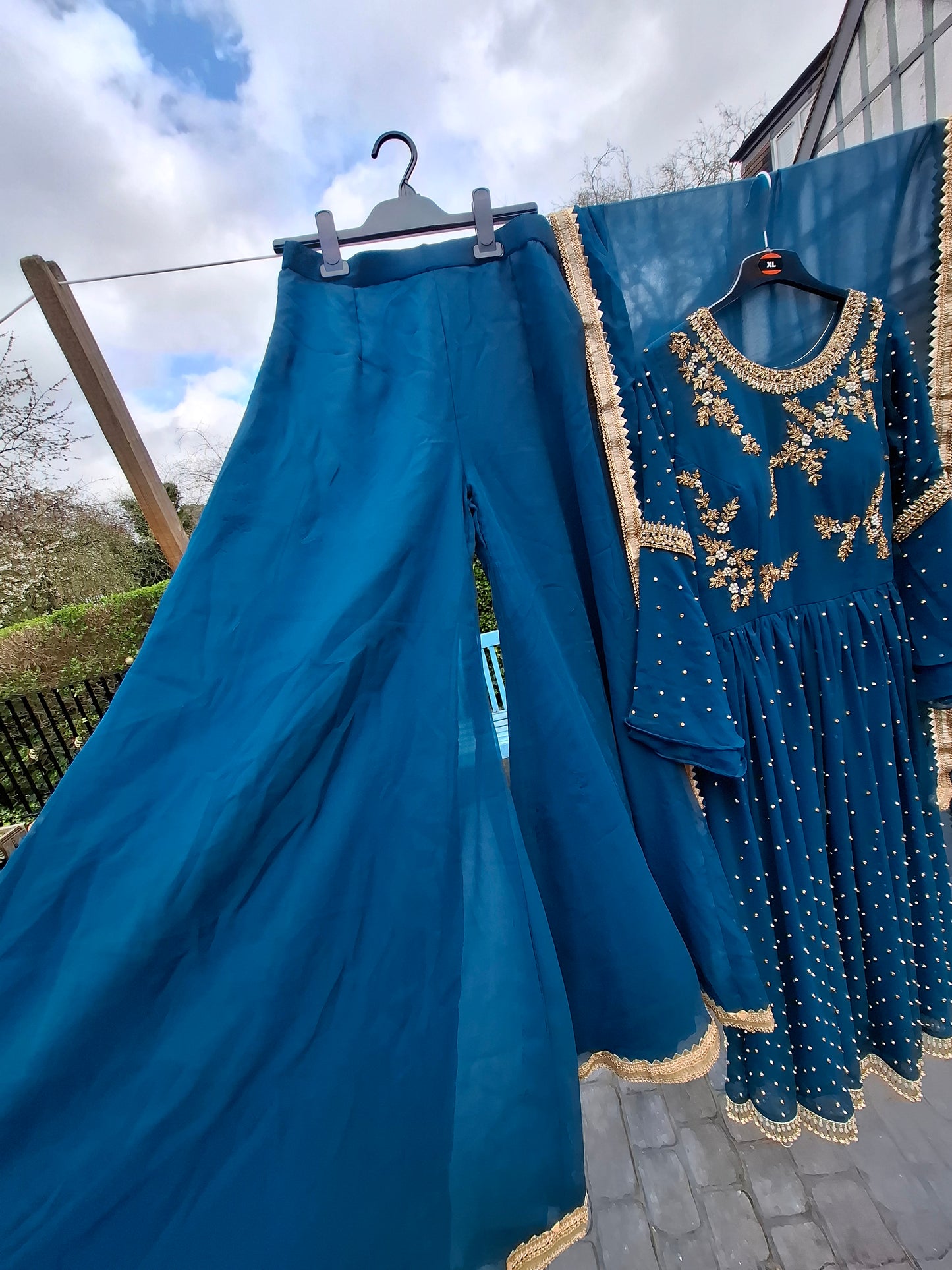 Preloved petrol blue beaded outfit 3 piece.