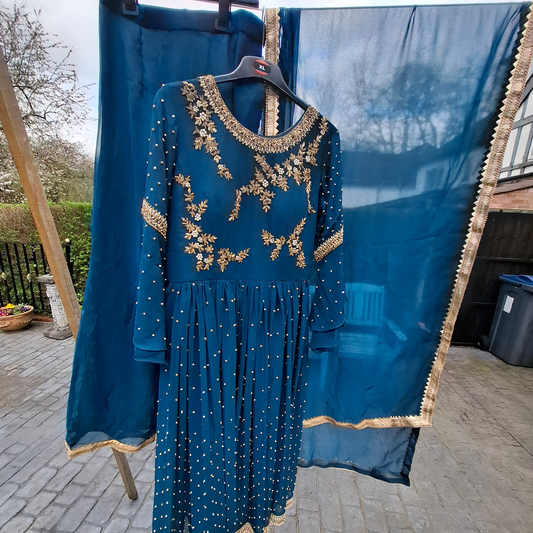 Preloved petrol blue beaded outfit 3 piece.