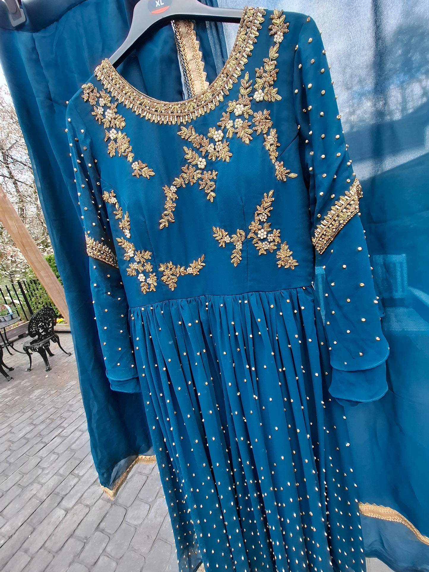 Preloved petrol blue beaded outfit 3 piece.