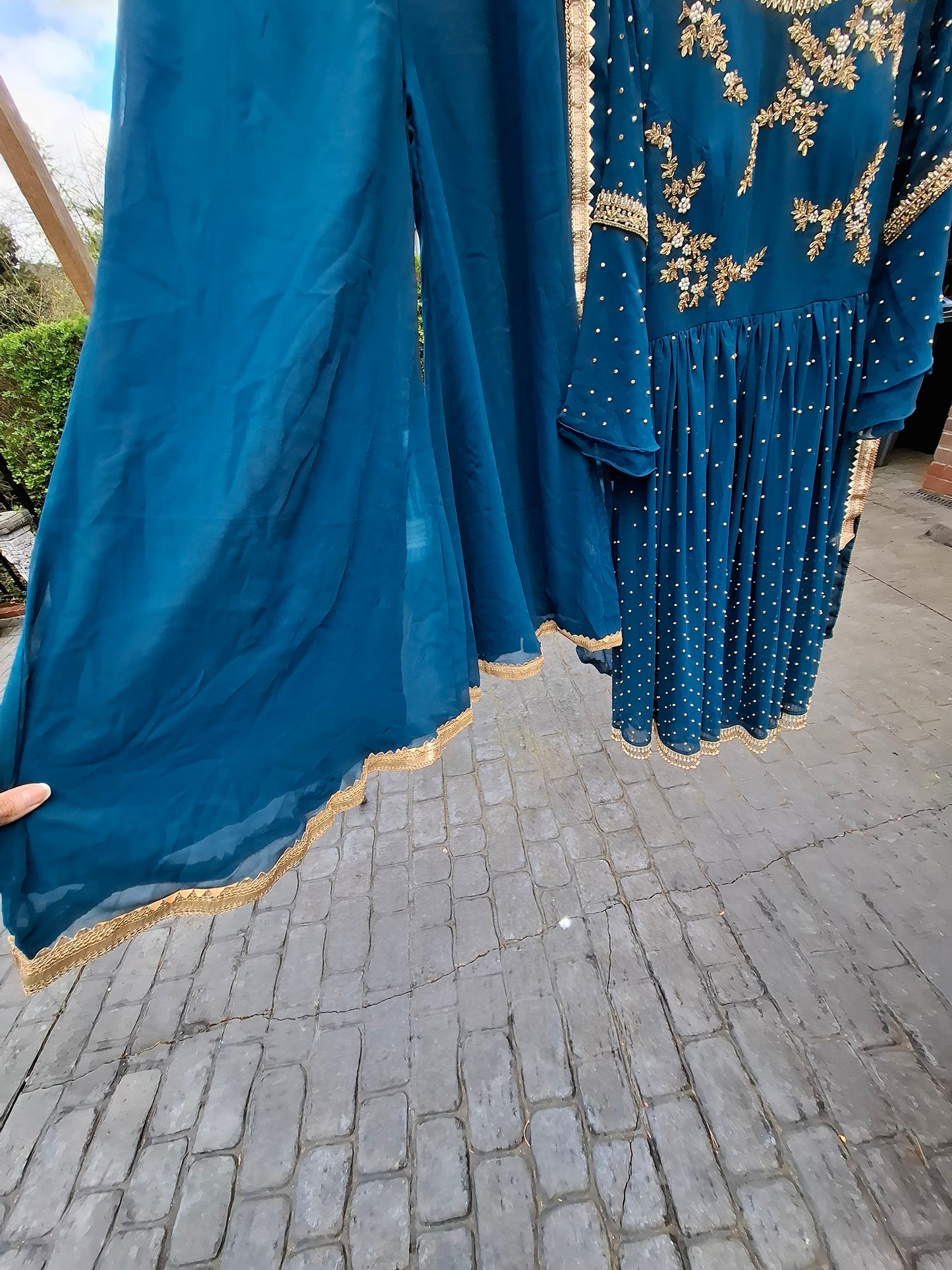 Preloved petrol blue beaded outfit 3 piece.
