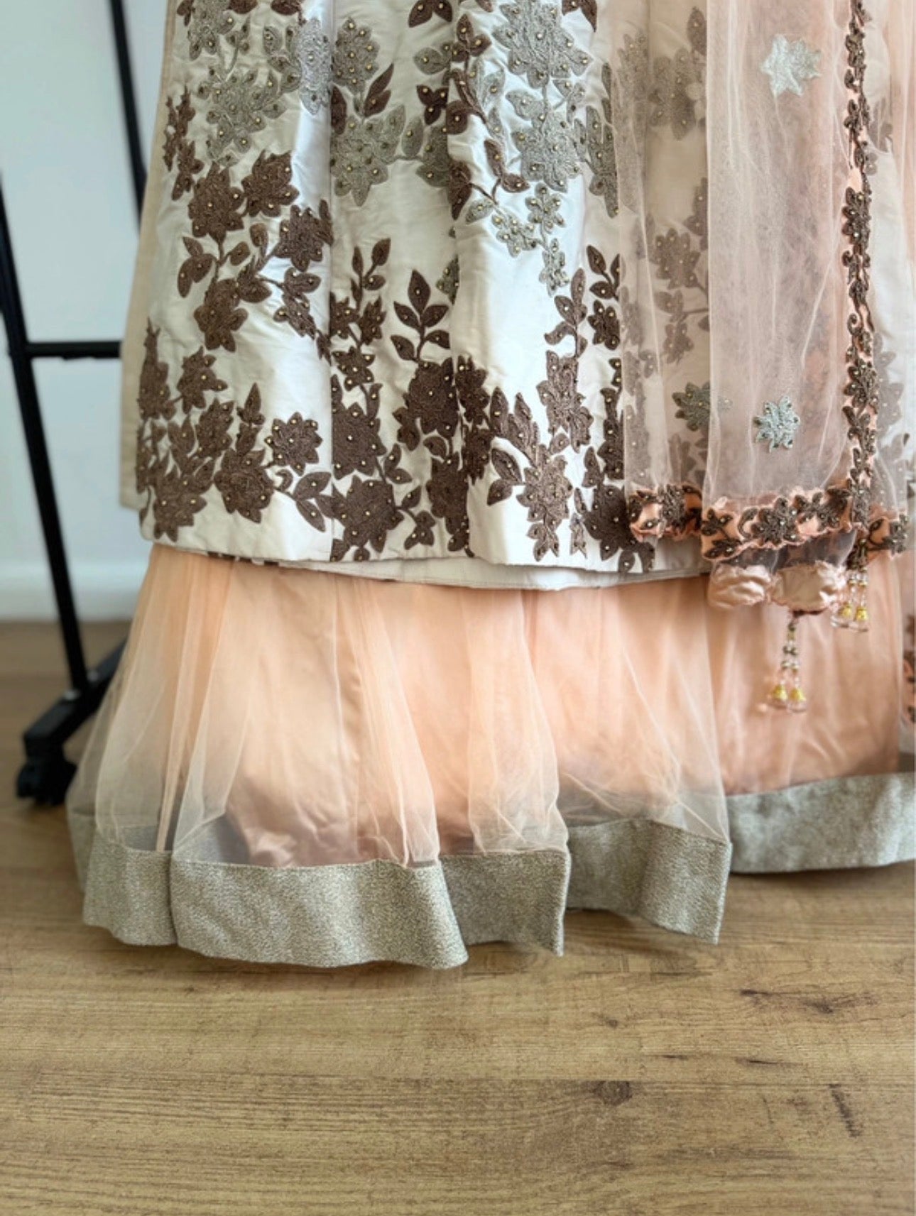 Mongas White & Peach Lehenga
