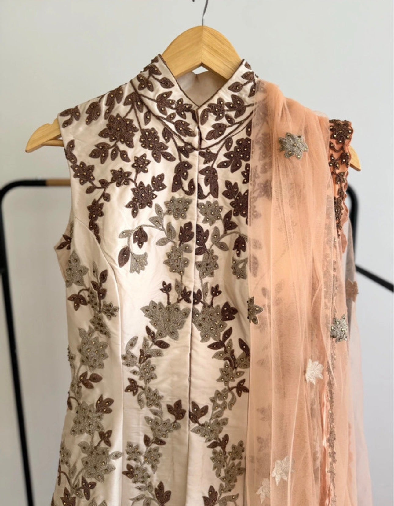 Mongas White & Peach Lehenga
