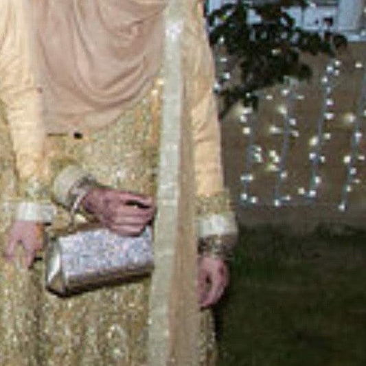 Gold long gown dress with silver and gold embellishments