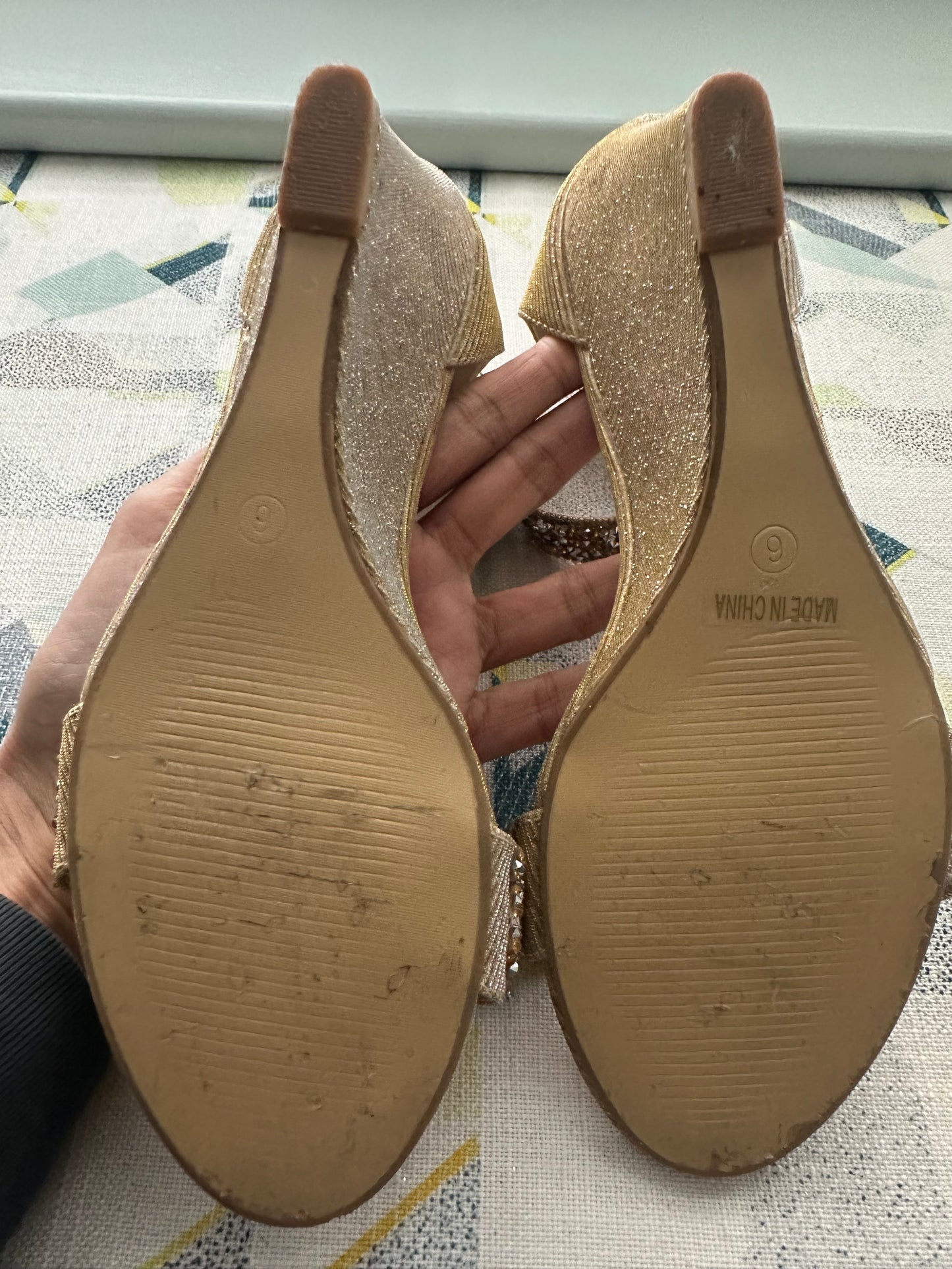 Gold wedge sandals