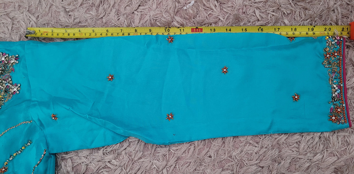 Beautiful turquoise Indian Pakistani embroidered shalwar kameez 3 piece suit