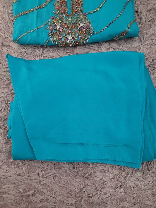 Beautiful turquoise Indian Pakistani embroidered shalwar kameez 3 piece suit