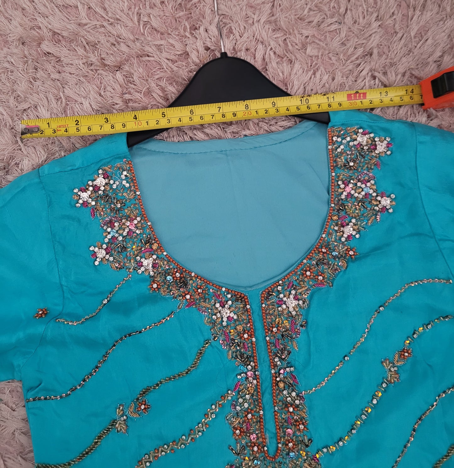 Beautiful turquoise Indian Pakistani embroidered shalwar kameez 3 piece suit