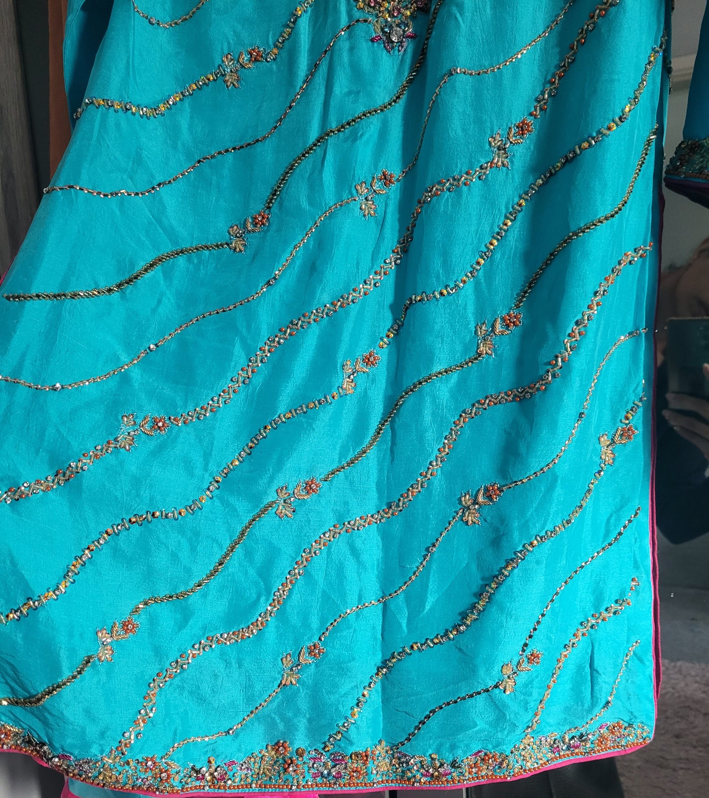 Beautiful turquoise Indian Pakistani embroidered shalwar kameez 3 piece suit