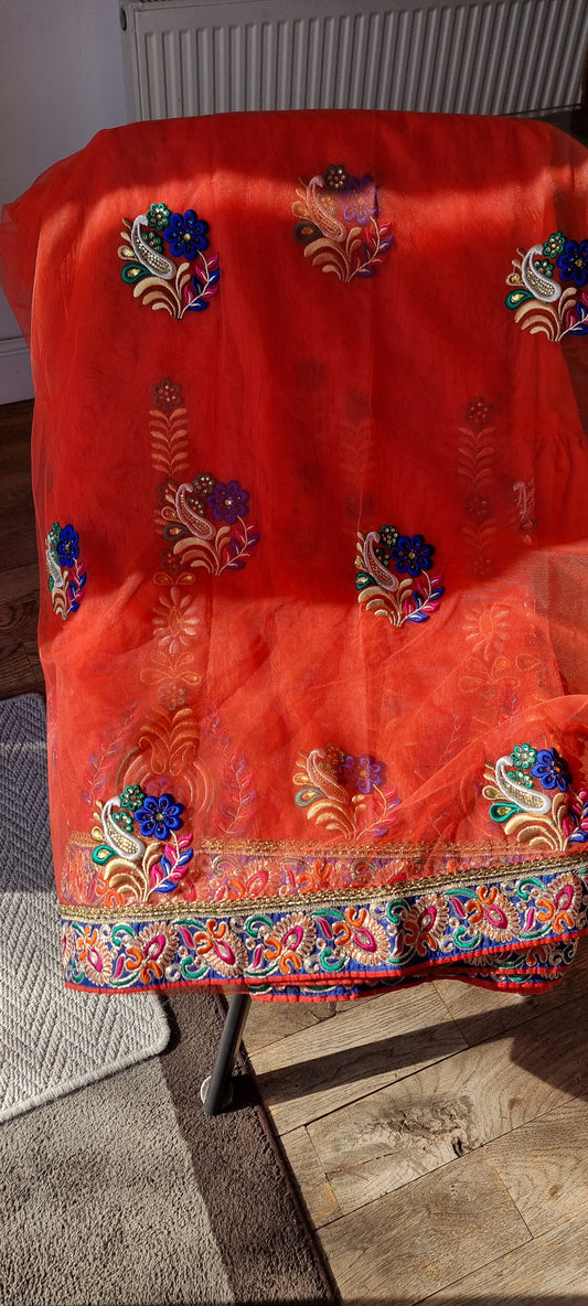 Orange net Saree