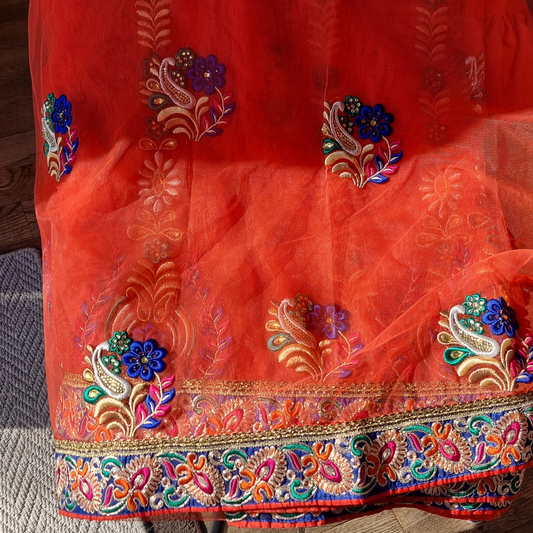 Orange net Saree