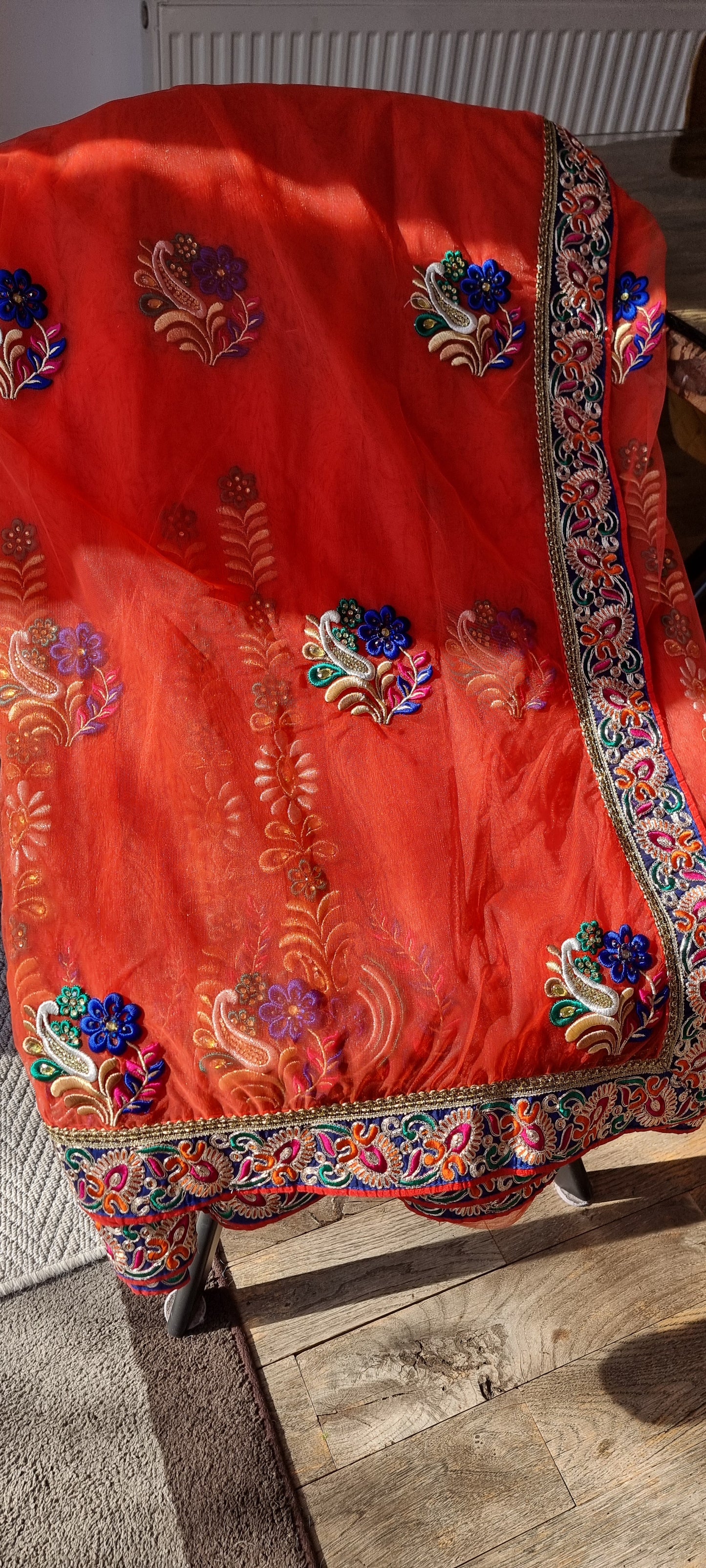 Orange net Saree