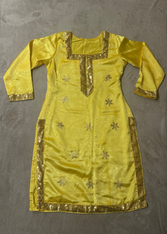 Sunshine Yellow Punjabi Suit Set – Small – Includes Beaded Dupatta & Straight Leg Trousers